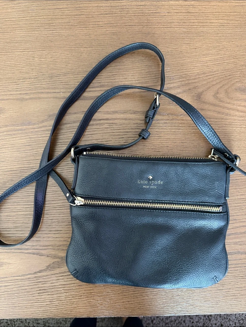 kate spade Black Leather Crossbody with Gold Hardware